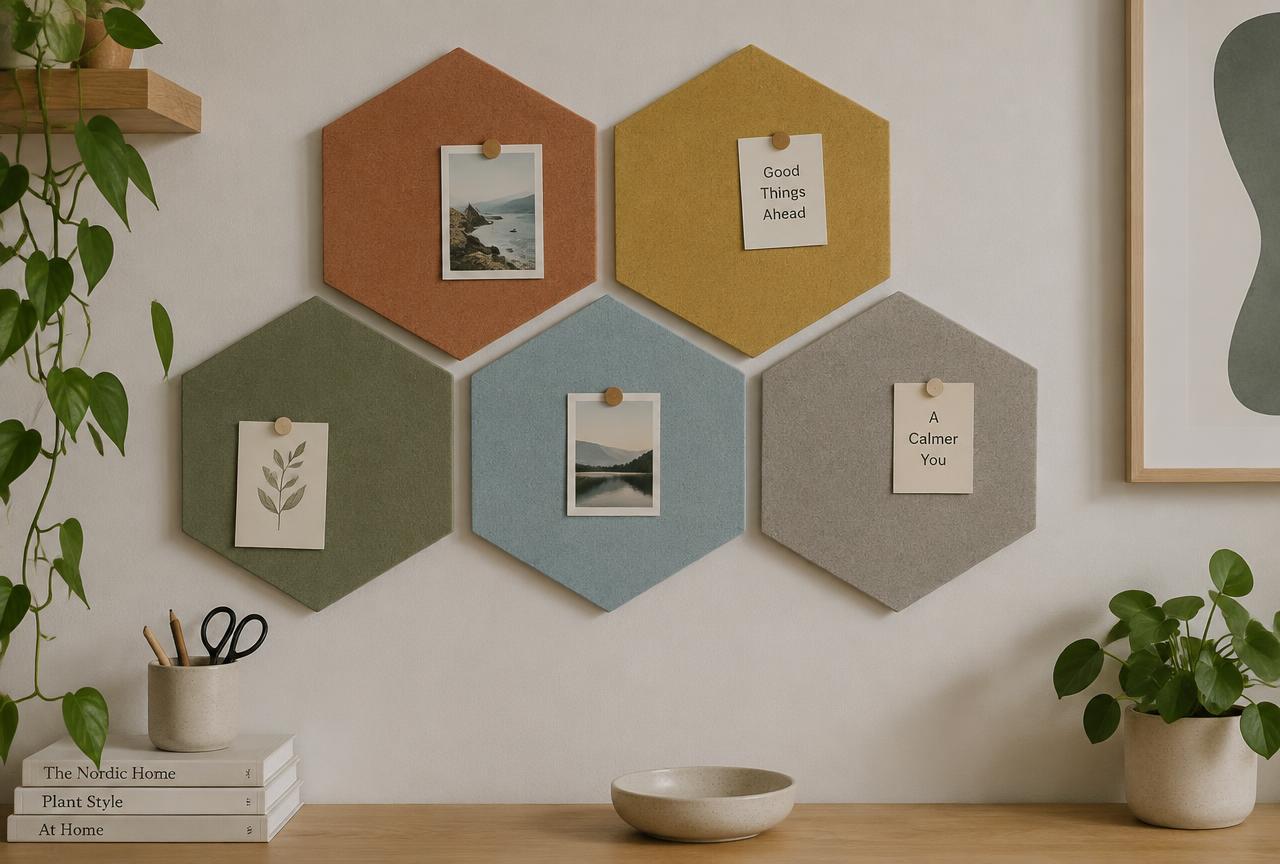 Hexagon Bulletin Board pin panels grouped on a wall